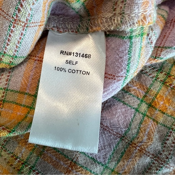 Fate Multicolored Plaid Double V Neck Button Front Shirt Roll Tank Sleeve Small - Picture 10 of 12